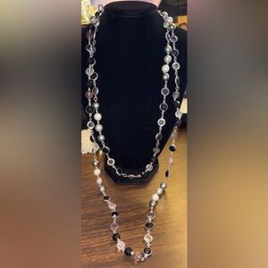 Premier Designs Black. Pink and Silver Beaded Long Necklace